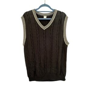 Gymboree Sweater Vest Navy Blue 100% Cotton Cable Knit Striped Trim Large